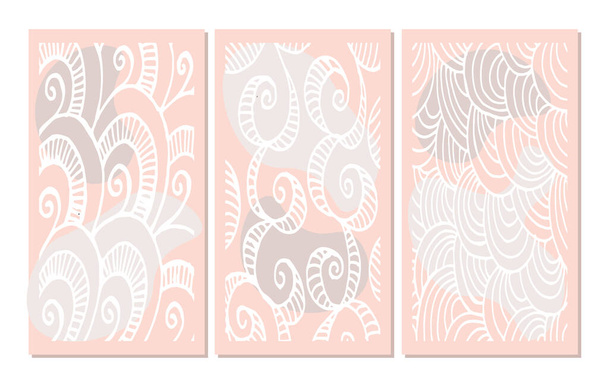 Set of abstract backgrounds, hand-drawn different patterns, white outline and colored doodle shapes, pastel colors, modern design - ベクター画像