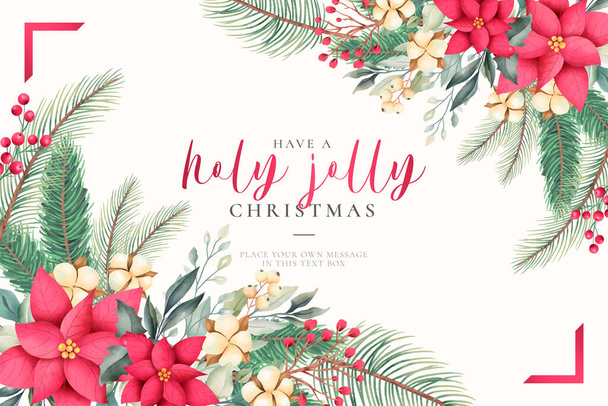 watercolor christmas greeting card with lovely nature design vector illustration - Вектор,изображение