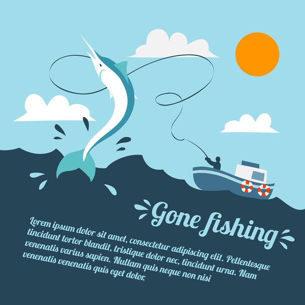 Fishing boat poster - Vector, Image