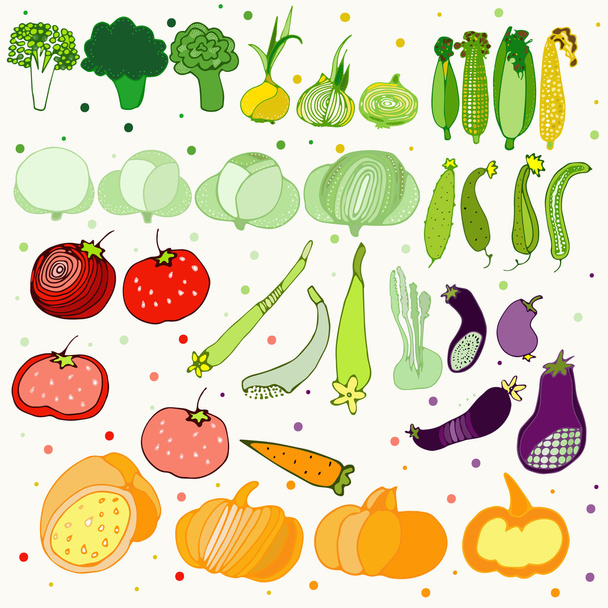 Illustrations with funny vegetables icons - Vector, Image