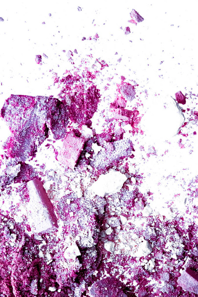 Powder cosmetics, mineral organic eyeshadow, blush or crushed cosmetic product isolated on white background, makeup and beauty banner, flatlay design - Photo, Image