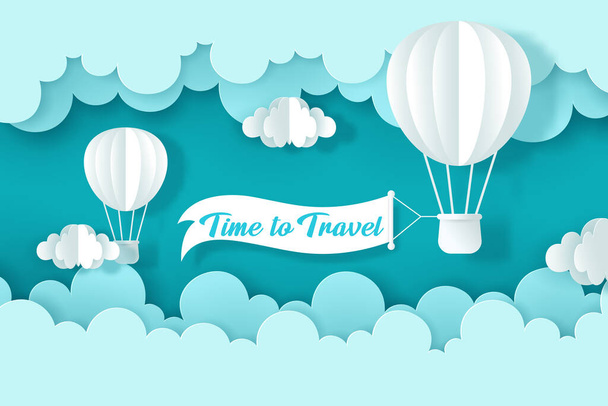 Vector and digital craft style of Balloons on the sky. Time to travel concept. - Vecteur, image