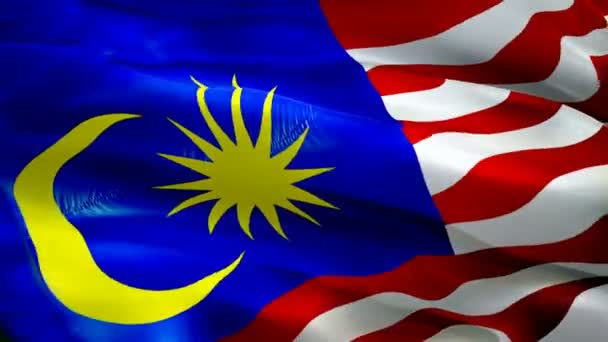 Bandera de Malasia Motion Loop video ondeando en el viento. Antecedentes realistas de KL Bandera de Malasia. Malasia Bandera Looping Primer plano 1080p Full HD 1920X1080 metraje. Malasia Asia país banderas material de archivo de vídeo para películas, noticias - Metraje, vídeo