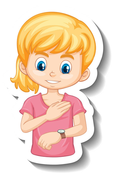 Ein Mädchen betrachtet ihre Zeichentrickfigur am Armband - Foto, Bild