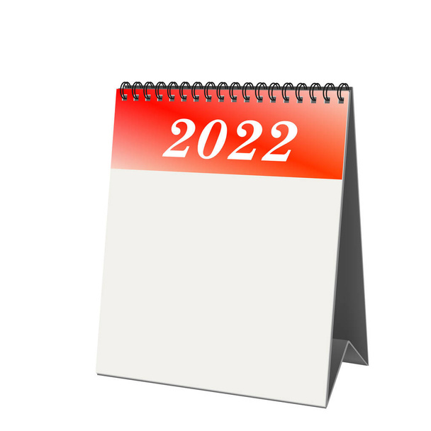 Calendario de escritorio con portada 2022 sobre fondo blanco, 3d-ilustración - Foto, Imagen