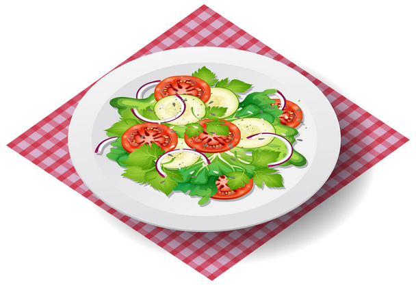 Healthy meal with fresh vegetable salad bowl illustration - Vector, Image