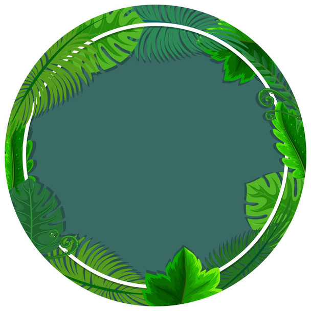 Round frame with tropical green leaves illustration - Вектор,изображение