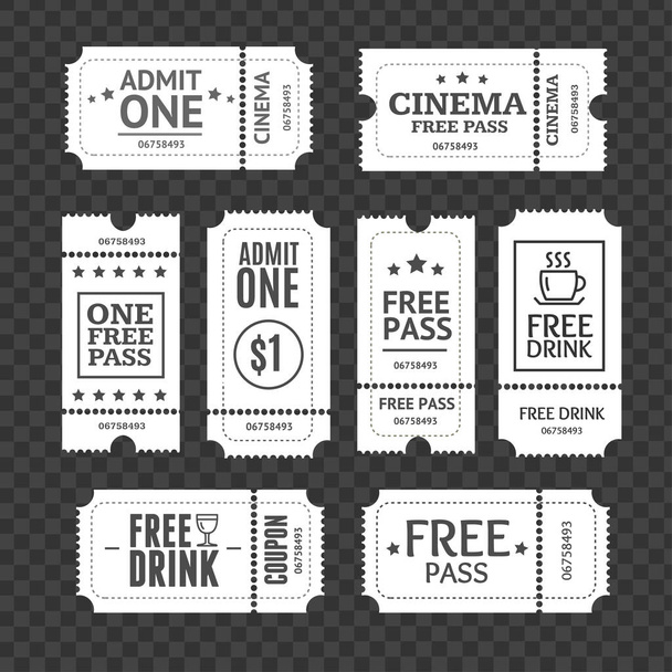 Realistic Detailed 3d Different Types Mockup Tickets Set. Vector - Vector, afbeelding