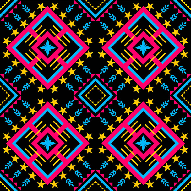 Geometric ethnic oriental pattern traditional. Pattern design, star leaves seamless ethnic. Use for background, carpet, wallpaper, clothing, wrapping, batik, fabric, vector illustration, embroidery. - Vector, Image
