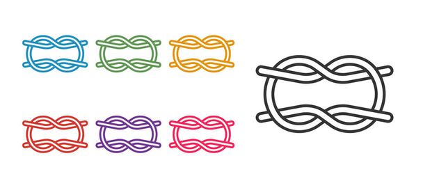 Définir la ligne Icône nœuds de corde nautique isolé sur fond blanc. Corde nouée dans un nœud. Définir des icônes colorées. Vecteur - Vecteur, image