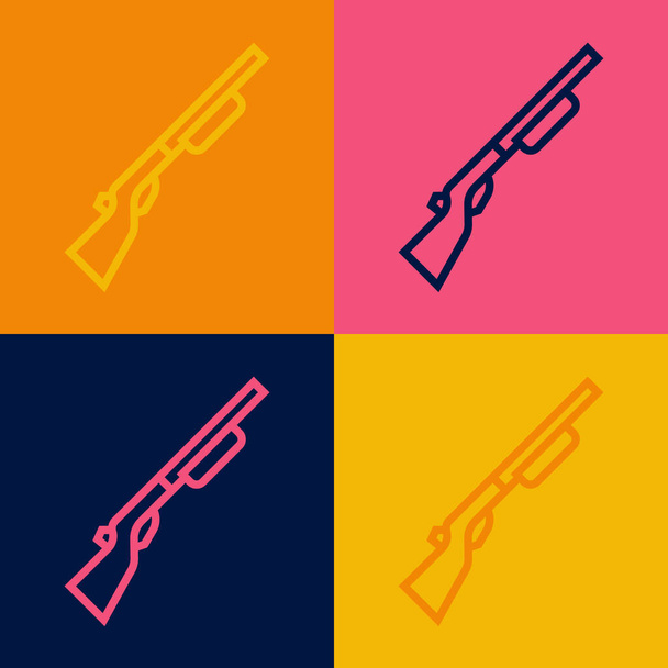 Pop-Art-Linie Jagdgewehr Symbol isoliert auf farbigem Hintergrund. Jagdgewehr. Vektor - Vektor, Bild