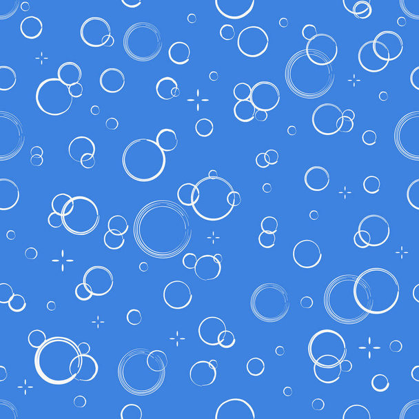 Cartoon soap bubbles seamless pattern. Effervescent oxygen bubbles, bath suds, fizzy soda or drink. Hand drawn vector illustration. - Vector, Image