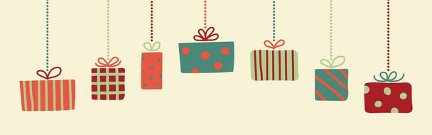 Design of hanging Christmas present boxes. Vector - Vettoriali, immagini