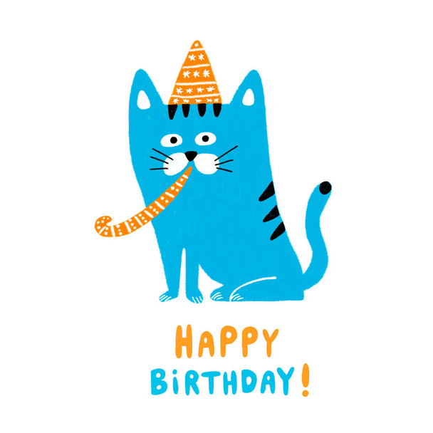 Happy Birthday Cat illustration, for cards, invitations and decoration. - Fotó, kép