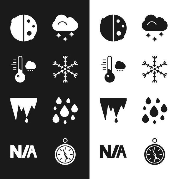Set Copo de nieve, Termómetro meteorológico, Eclipse de sol, Nube con nieve, Icicle, Gota de agua, Brújula e Icono no aplicable. Vector - Vector, Imagen