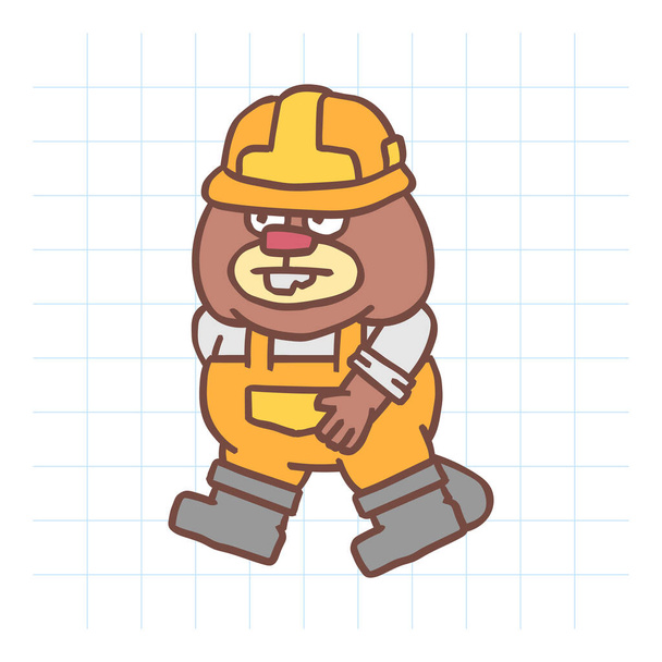 Castor constructor en paseos de sombrero duro. Personaje dibujado a mano. Ilustración vectorial - Vector, imagen