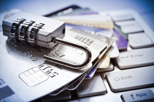 Open security lock on credit cards - Photo, Image