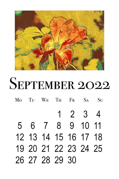 Calendar card for September 2022. Printable vertical wall calendar, week starts on Monday. - Photo, Image