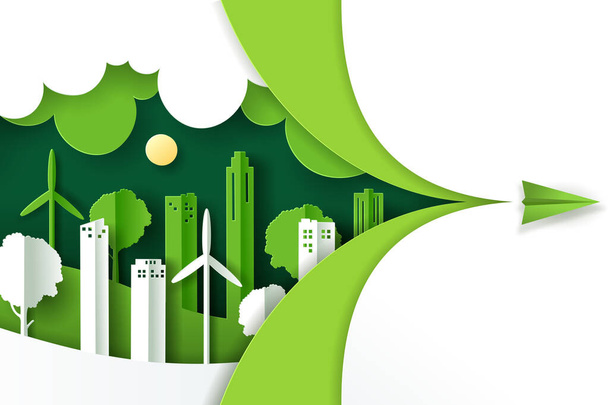 Illustration vectorielle du paysage avec éco ville verte urbaine, Jour de la Terre et concept de journée mondiale de l'environnement. - Vecteur, image