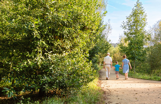 nagyszülők és unokák sétálnak a szabadban - Fotó, kép