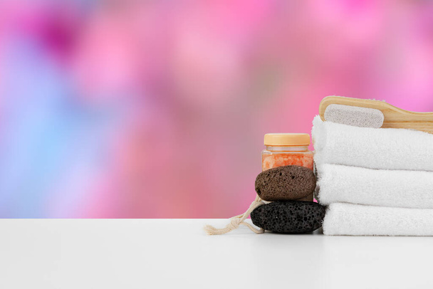 Spa still life with stacked stones and towels - Photo, Image