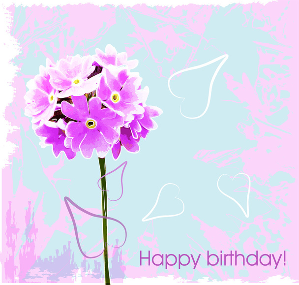 Happy birthday card with pink flowers - Vector, imagen