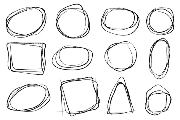 Handgezeichnete Kreise und geomentrische Formen, eine Reihe von Gestaltungselementen. Vektorillustration. - Vektor, Bild