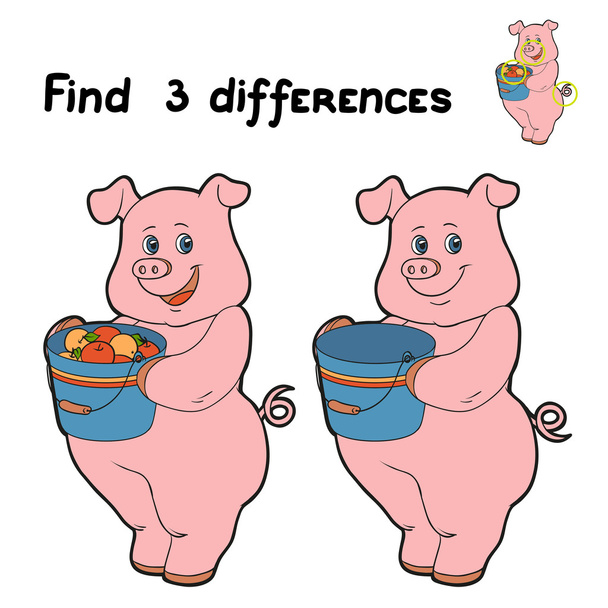 Trouver 3 différences (porc
) - Vecteur, image