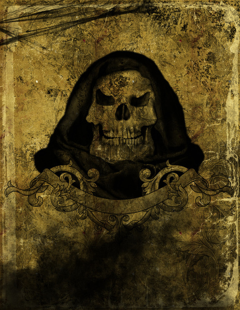 Old paper with skull - Фото, изображение