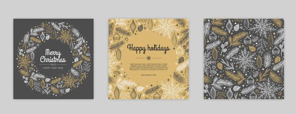 Frohe Weihnachten künstlerische Vorlagen. Corporate Holiday Karten und Einladungen. Floral Frames und Hintergründe Design. - Vektor, Bild