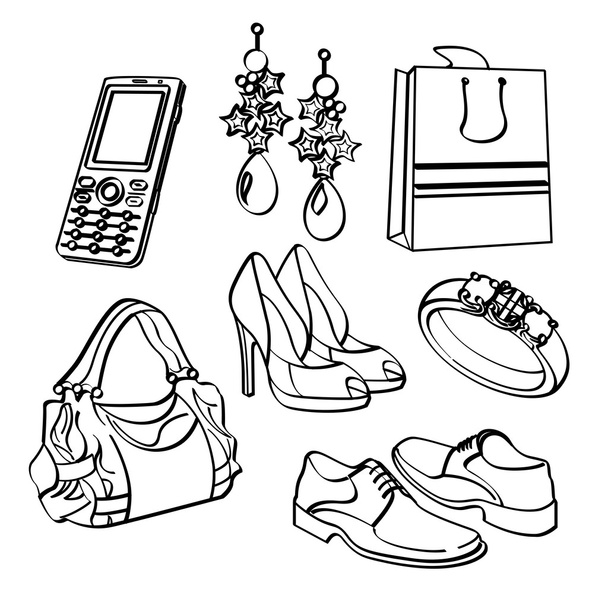 Shopping Set and Consumer Goods Collection - Vector, Image
