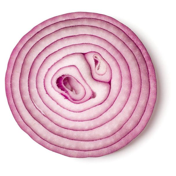 Slice of red Onion isolated on white background. Top view, flat lay. - Foto, immagini