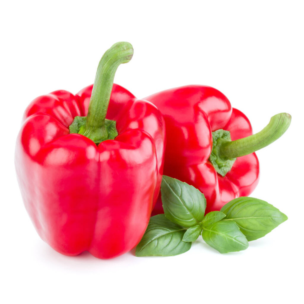 two sweet bell peppers isolated on white background cutout - Фото, изображение