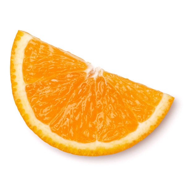 Orange fruit slice  isolated on white background closeup. Food background. Flat lay, top view. - Zdjęcie, obraz