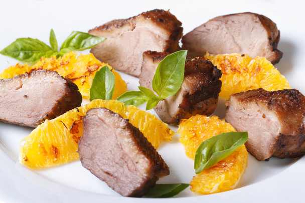 slices of roasted duck meat fillet with orange and basil - Photo, Image