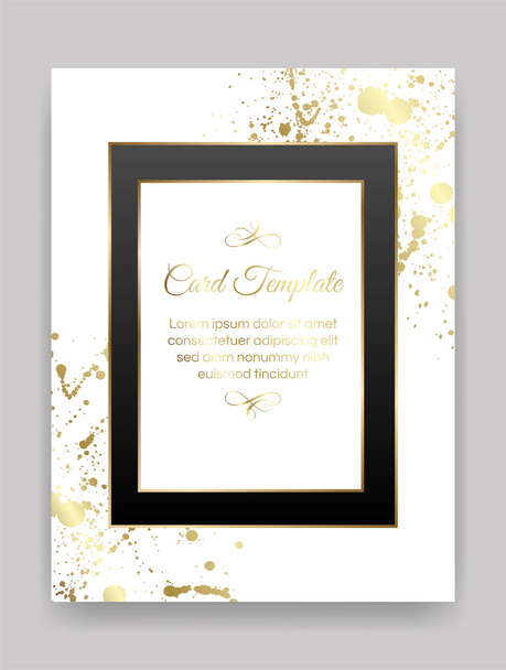 Golden and white shiny glowing blank frame. Gold paint splatter metal luxury blank border. Vector background illustration template. - Vektori, kuva