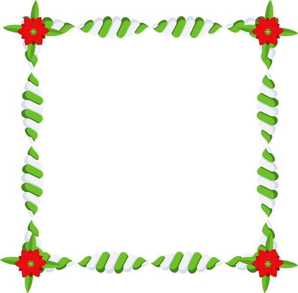 Round Christmas frame. Garland with red bow and strip ribbon - Vektori, kuva