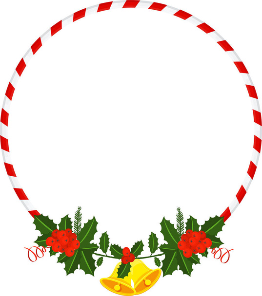 Round Christmas frame. Garland with red bow and strip ribbon - Vector, afbeelding