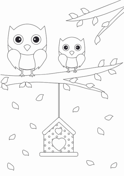 страница раскраски совы для детей - Вектор,изображение