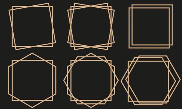 Golden geometric frames with square shape. Art deco style - Vector, afbeelding