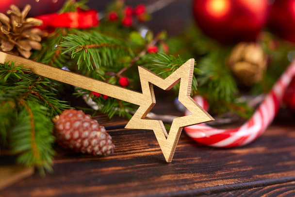 Christmas decorations on the wooden background - Photo, Image