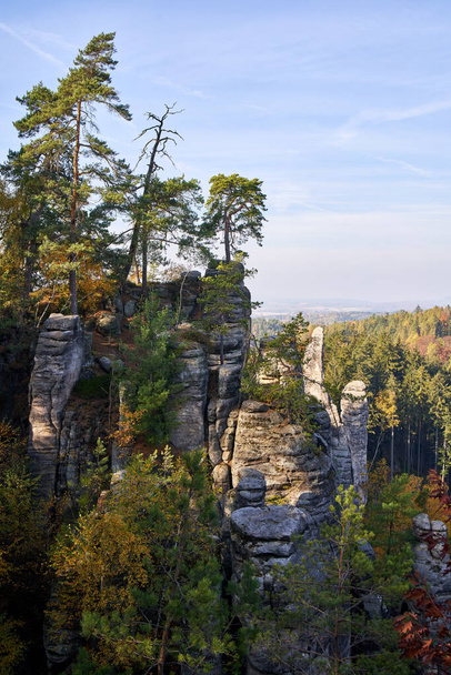 Prachovske skaly or Prachov Rocks in Bohemian Paradise, Czech Republic in autumn - 写真・画像