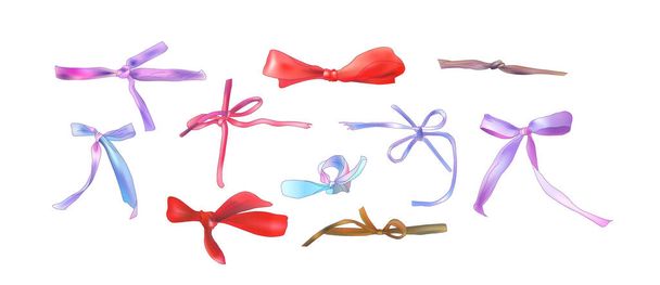 Decorative multicolor bow with long ribbon isolated on white background. Vector illustration - Vector, Image
