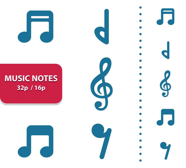 Iconos de notas musicales (aumento de 4x para una vista previa). - Vector, imagen