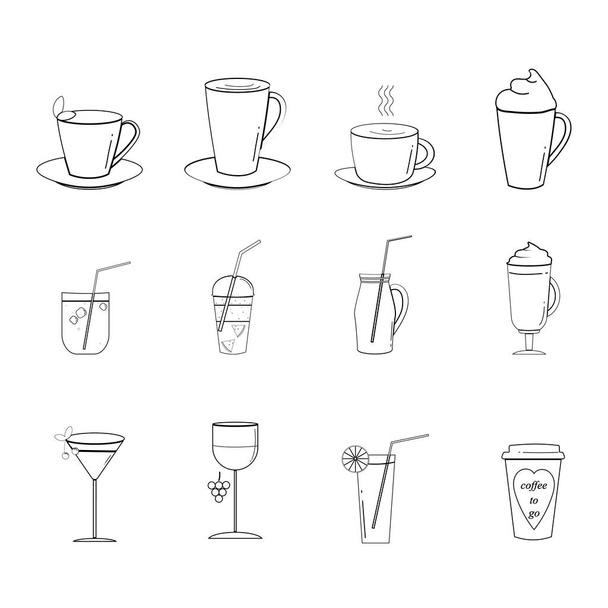 Μια σειρά από εικονίδια διανυσματικά web με ποτά από τσάι, καφέ, κοκτέιλ, λεμονάδα, χυμό αλκοόλ. Εικόνες για το διαδίκτυο. Διορθώσιμα σύμβολα περιγράμματος για την εφαρμογή, σε απευθείας σύνδεση περιοχή αγοράς - Διάνυσμα, εικόνα
