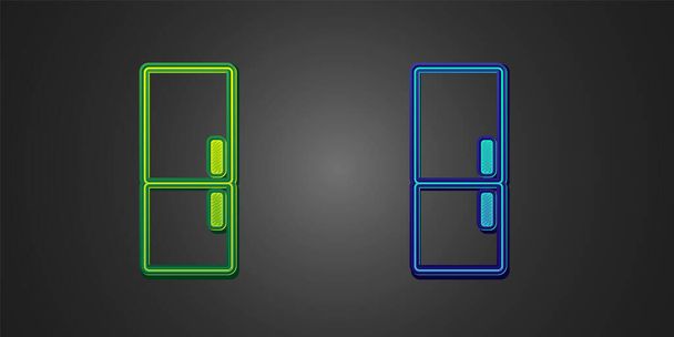 Green and blue Refrigerator icon isolated on black background. Fridge freezer refrigerator. Household tech and appliances.  Vector - ベクター画像