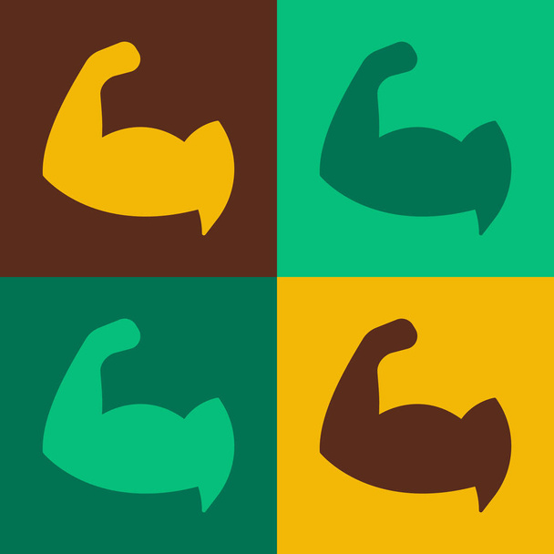 Pop art Bodybuilder showing his muscles icon isolated on color background. Fit fitness strength health hobby concept.  Vector - Vector, Image