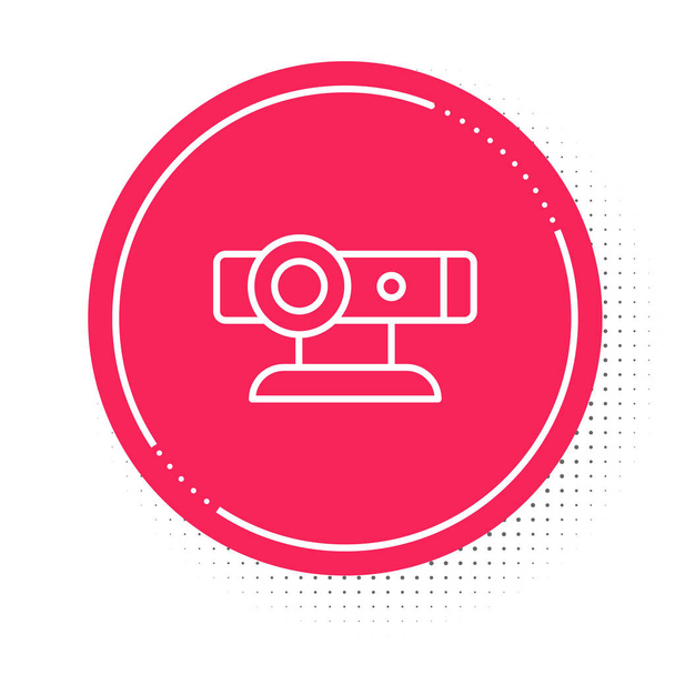 Bílá čára Web kamera ikona izolované na bílém pozadí. Chatová kamera. Ikona webové kamery. Červený kruh. Vektor - Vektor, obrázek