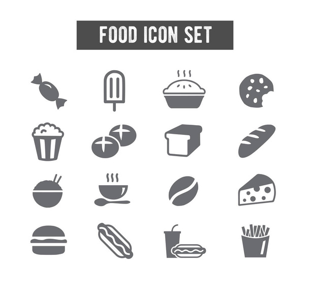 Flat Food Solid Grey Icon Set icons drawing with grey lines on white background 3 - Vetor, Imagem