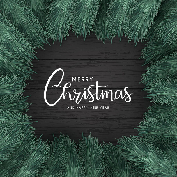merry christmas background with black wood design vector illustration - Vektor, kép